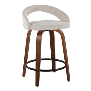 English Elm Fixed-height Swivel Counterstools with Walnut Bent Wood Legs and Upholstered Seats Set of 2 B202S01746