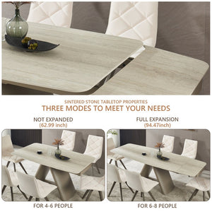 English Elm Retractable Sintered Stone Extendable Dining Table Seats Eight with Steel Base W5630S00002