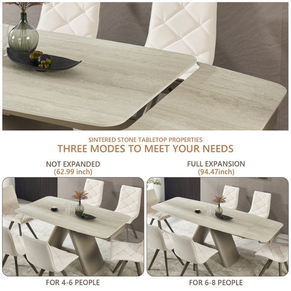 English Elm Retractable Sintered Stone Extendable Dining Table Seats Eight with Steel Base W5630S00002