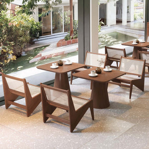 English Elm Modern Rattan Weave Accent Chair Walnut Wood Frame Boho Lounge for Bedroom W3101P414154
