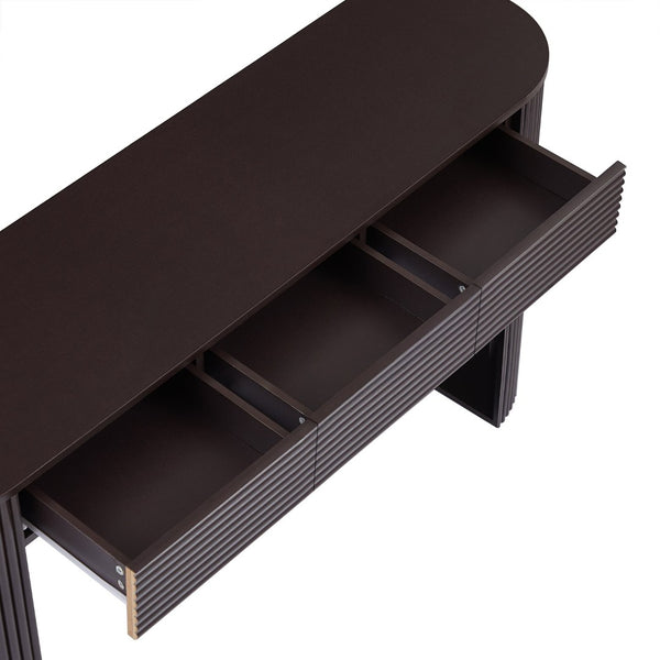 English Elm [video] Retro Fluted Console Table with 3 Drawers Open Niche Mid-century Entryway Espresso N759P283616D