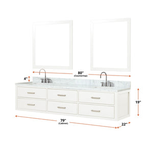 English Elm White Double Bath Vanity Set With Carrara Marble Top, Chrome Faucets & 36" Mirrors For Elegant Baths B2731S01834-GIGA