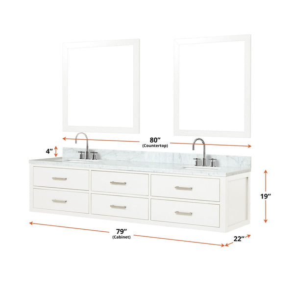 English Elm White Double Bath Vanity Set With Carrara Marble Top, Chrome Faucets & 36" Mirrors For Elegant Baths B2731S01834-GIGA