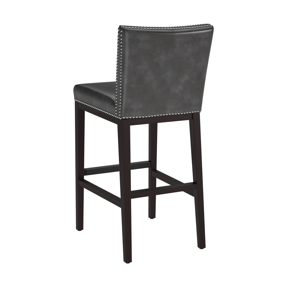 Sunpan Vintage Barstool with Silver Nailheads - Chic Faux Leather Design for Stylish Dining Spaces Overcast Grey