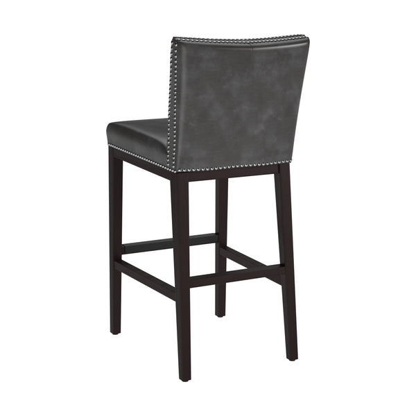 Sunpan Vintage Barstool with Silver Nailheads - Chic Faux Leather Design for Stylish Dining Spaces Overcast Grey