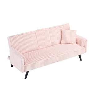 English Elm Minimalist Corduroy Sofa with Adjustable 3-Angle Recline, Dual Cup Holders, Solid Wood Frame Pink W1658P251971