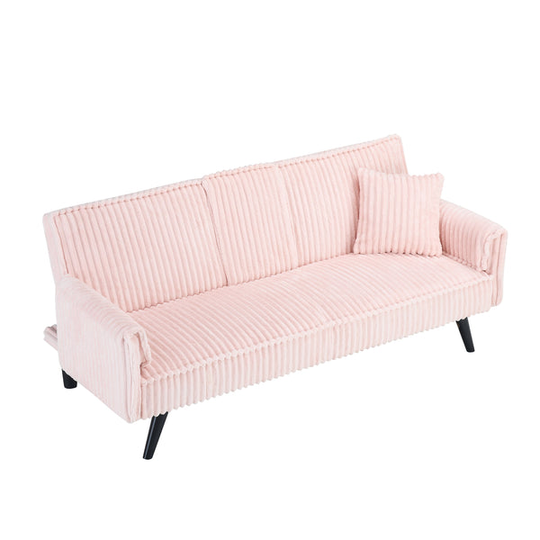 English Elm Minimalist Corduroy Sofa with Adjustable 3-Angle Recline, Dual Cup Holders, Solid Wood Frame Pink W1658P251971