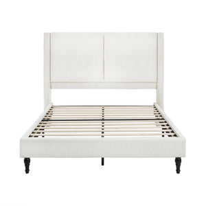 English Elm Queen Plush Upholstered Bed Frame with 55.5" High Headboard, Bouclé Style, 12-Slat Support, 1000lb Capacity White 64.96 L x 31.5 W x 8.07 H W1716P335676