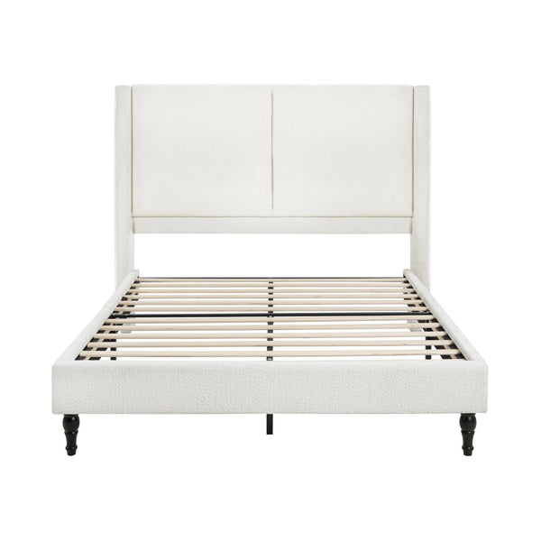 English Elm Queen Plush Upholstered Bed Frame with 55.5" High Headboard, Bouclé Style, 12-Slat Support, 1000lb Capacity White 64.96 L x 31.5 W x 8.07 H W1716P335676