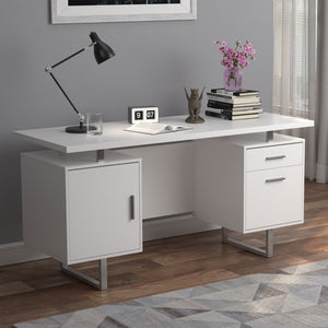 English Elm 1pc Contemporary Sleek Desk 47.25" Compact Home Office Table with Reversible Drawer and File Storage White 63.5 L x 26 W x 6.31 H B011P362566