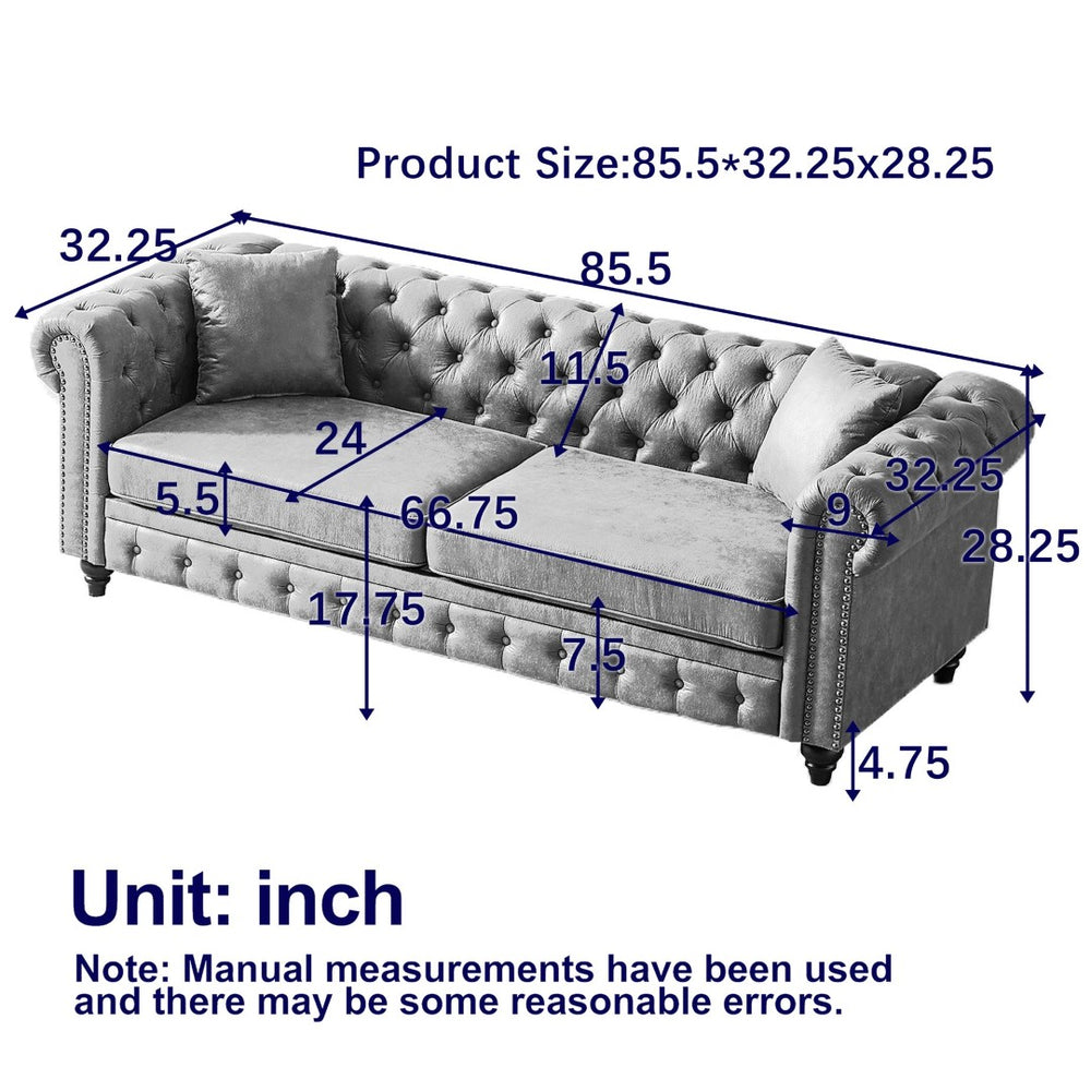English Elm Fx Chesterfield Sofa Hand Tufted Tech Fabric Three Seat Living Room Couch Black W1926S00109