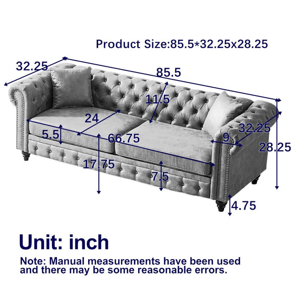English Elm Fx Chesterfield Sofa Hand Tufted Tech Fabric Three Seat Living Room Couch Black W1926S00109