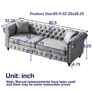 English Elm Fx Elegant Chesterfield 85.5" 3-Seater Sofa With Tech Fabric, Rolled Arms, Cushions For Any Space W1926S00035
