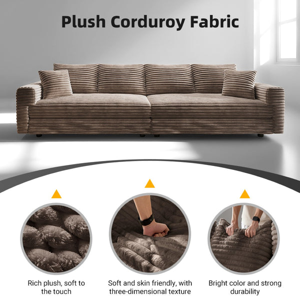English Elm 102.4 Inch Plush Corduroy Cloud Sofa Deep Seat Four Person Convertible Lounge for Living Room Camel W1885S00270