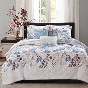 English Elm 6 Madison Park Luna Reversible Quilt Set Full/Queen – Watercolor Floral Center, Ivory Edges, 3 Pillows Blue 22.83 L x 18.11 W x 10.63 H B03597424