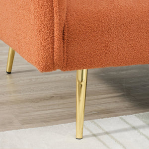 English Elm 70-inch Teddy Fleece Sofabed Convertible Futon with Adjustable Arms & Backrest, Plush Studio Bed Lounge Orange W2290P257421