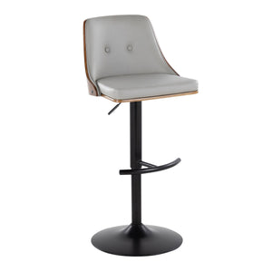 English Elm Gianna Mid-Century Modern Adjustable Barstool Set Of 2 - Sleek Black Metal & Walnut With Grey Faux Leather B202S00887