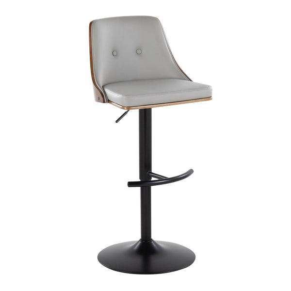 English Elm Gianna Mid-Century Modern Adjustable Barstool Set Of 2 - Sleek Black Metal & Walnut With Grey Faux Leather B202S00887