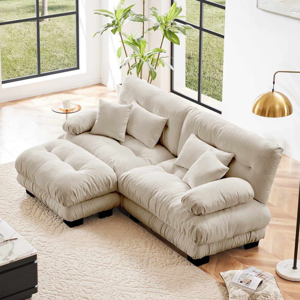 English Elm Cloud Couch Sectional Sofa: Plush Chenille 2-Seater With Adjustable Ottomans & Decorative Pillows W714S01026