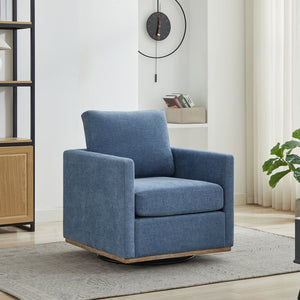 English Elm 30.7"W Square Swivel Accent Chair with Wavy Chenille Upholstery, Solid Wood Frame, 360° Comfort Lounge Blue W3188P280018
