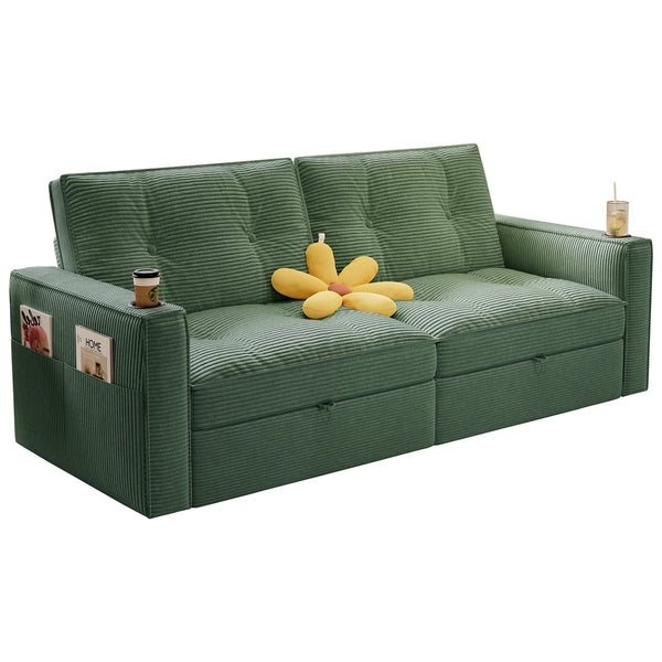 English Elm SOMNUS Convertible Sofa Bed with Corduroy Upholstery, Space-Saving 2-in-1 Design, Durable Steel Frame Green W3820S00011