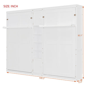 English Elm Dual Twin Wall Murphy Beds with Storage Tower Shelves for Kids or Guest Rooms White N820S00058K-1