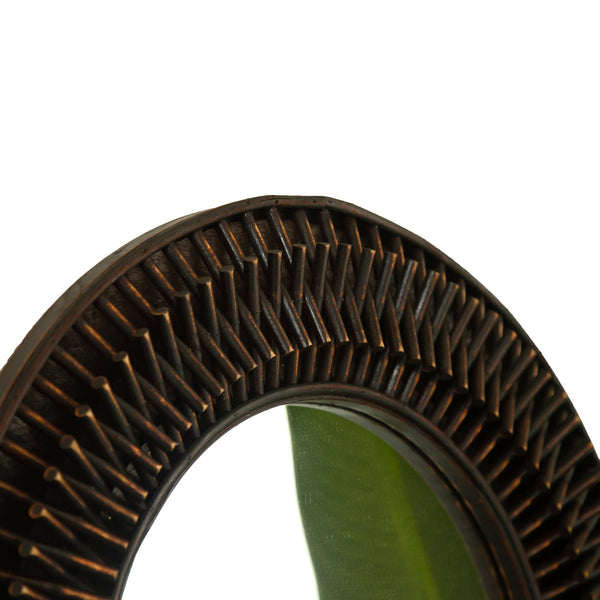 English Elm 24'' Aura Mirror Rustic Dark Bamboo Round Wall Mirror with Hand-Finished Log-Style Frame for Home Decor W2615P346487