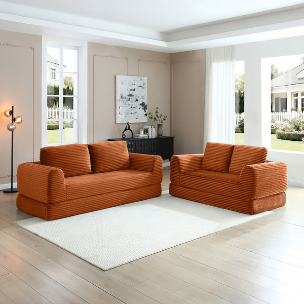 English Elm 2-in-1 Corduroy Futon Sofa Sleeper Modular Floor Couch for Studio and Guest Living Spaces Orange W1117S00374