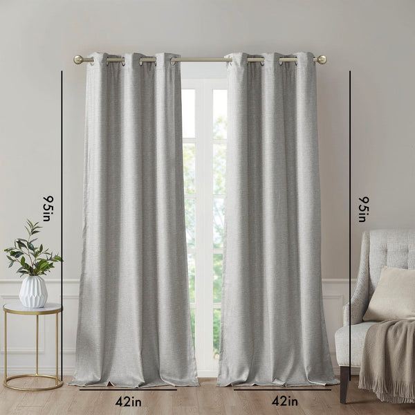 English Elm Tonal SunSmart Como Faux Silk Total Blackout Curtain Panel Pair with Thermal Foamback and Grommets Grey 6.59 L x 16.14 W x 7.48 H B03599838