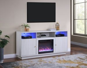 English Elm Ambrogio 70 Inch Electric Fireplace Tv Stand with Led Shelves and Cabinet Storage White+Walnut B2749P413267