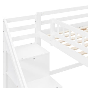 English Elm Full Size Loft Bed with Desk Drawers Led Strip and Staircase for Teen Rooms White LT000258AAK-1