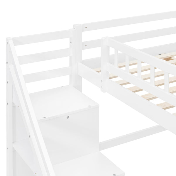 English Elm Full Size Loft Bed with Desk Drawers Led Strip and Staircase for Teen Rooms White LT000258AAK-1