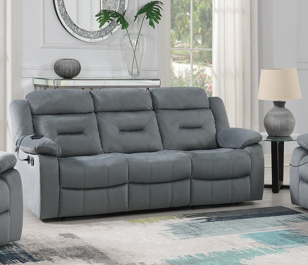 English Elm Recliner Sofa Three Seat Velvet Tufted Usb Charging Plush Living Room Couch B089P240507