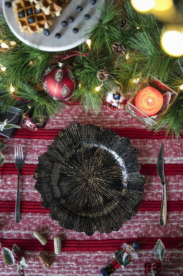 English Elm 8 Pack Reef Plastic Charger Plate D13" – Premium Medium-Weight Dinner Charger for Stylish, Colorful Table Settings Black W2078P234111