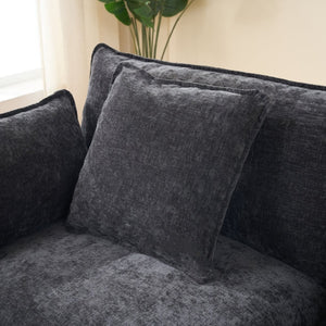 English Elm Beige Chenille Sectional Sofa with Modular Ottoman for Living Room or Studio Black W2603S00006