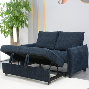 English Elm 57.48" Navy Line Velvet Sofa Bed with Adjustable 3‑Angle Backrest, Memory Foam Chaise, Modern Loveseat Sleeper (Navy) W1183S00023