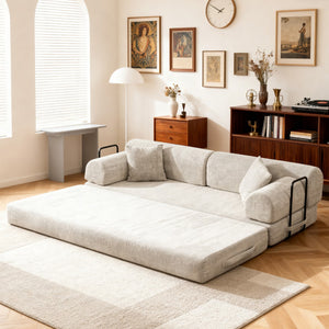 English Elm Convertible Bouclé Floor Sofa Bed Loveseat Daybed for Studio Living Room Light Camel W5532P458421