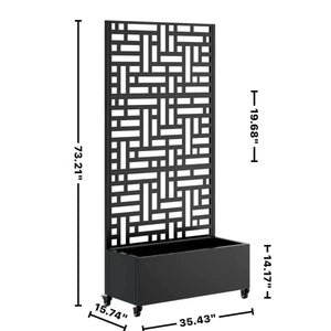 English Elm Metal Planter Box With Trellis & Wheels - Stylish Raised Garden Bed For Climbing Plants & Privacy W347P399102