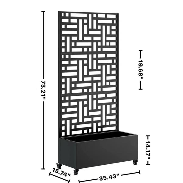 English Elm Metal Planter Box With Trellis & Wheels - Stylish Raised Garden Bed For Climbing Plants & Privacy W347P399102
