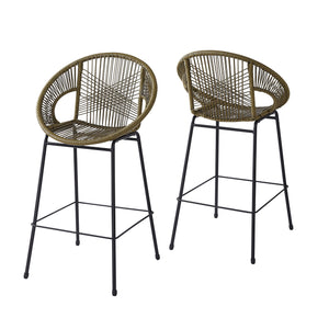 English Elm Christopher Knight Home® - Ferrara Outdoor Faux Wicker Barstool Set of 2 — Ergonomic PE Rattan Seating with Iron Frame, Durable Green N775P266222G