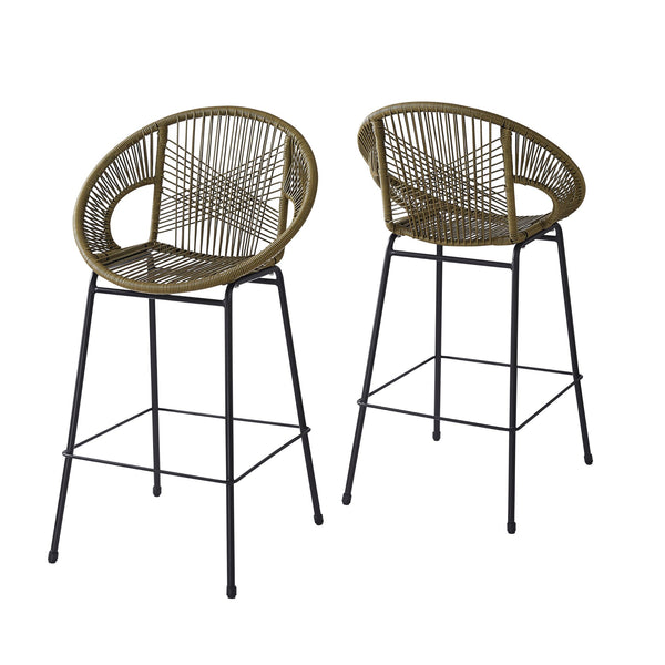 English Elm Christopher Knight Home® - Ferrara Outdoor Faux Wicker Barstool Set of 2 — Ergonomic PE Rattan Seating with Iron Frame, Durable Green N775P266222G