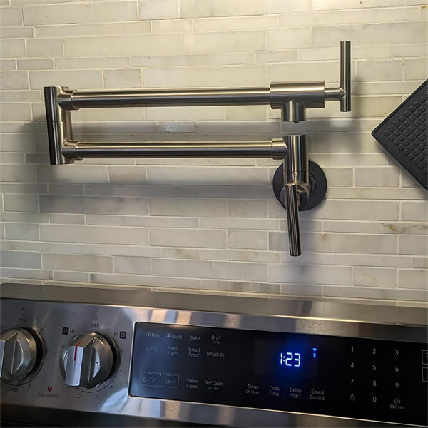 English Elm Pot Filler Wall Mount Brass Faucet with Swing Arm and Matte Black Finish for Kitchen T3177P277527