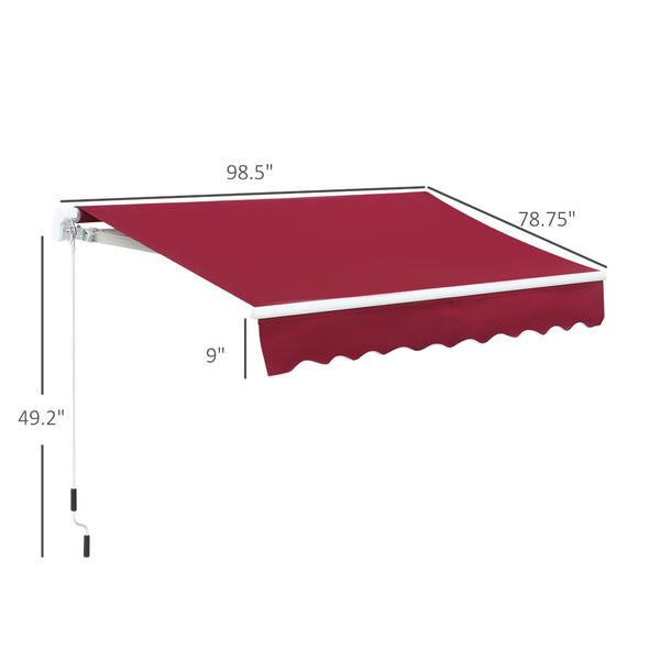English Elm Outsunny 8' X 7' Manual Retractable Awning - Stylish Wine Red Sunshade For Patios & Windows W2225P175525-GIGA