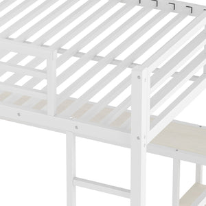 English Elm Queen Size Loft Bed Frame With Desk, Wardrobe & Storage Shelves – Stylish Space-Saving Solution! W1580S00179-GIGA