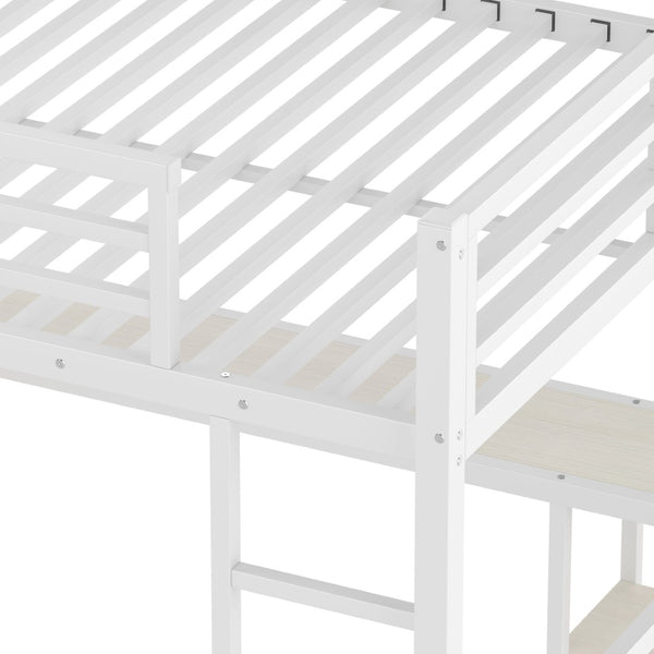 English Elm Queen Size Loft Bed Frame With Desk, Wardrobe & Storage Shelves – Stylish Space-Saving Solution! W1580S00179-GIGA