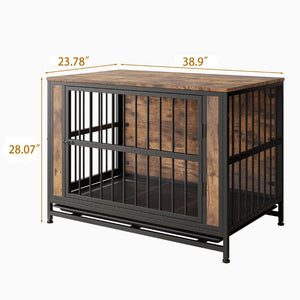 English Elm Dog Crate Furniture Table with Dual Sliding Doors Rustic Wood Mdf Pet House W840P203068