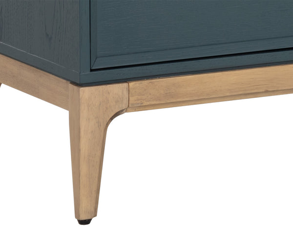 Sunpan Rivero Mid-Century Modern Media Console in Teal Oak with Gold Hardware and Ample Storage Solutions