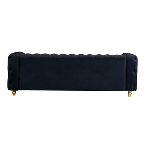 English Elm 86'' Luxury Modern Tufted Sofa with Gold Trim, Velvet Upholstery, Pocket Spring Comfort & 750lb Support Black W579P303656