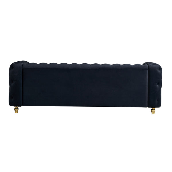 English Elm 86'' Luxury Modern Tufted Sofa with Gold Trim, Velvet Upholstery, Pocket Spring Comfort & 750lb Support Black W579P303656