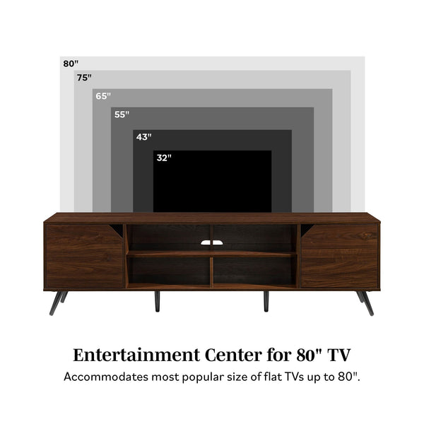 English Elm Walker Edison - Contemporary Minimalist 2-Door TV Stand for TVs up to 80" with Cord Management, Adjustable Shelves Dark Brown 82.63 L x 19.38 W x 4.88 H B185P169004